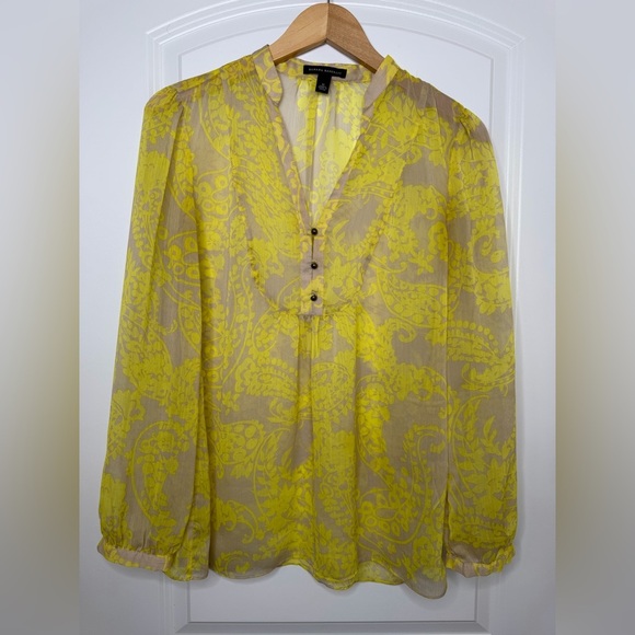 Banana Republic Tops - Banana Republic Yellow Patterned Sheer Blouse Sz M